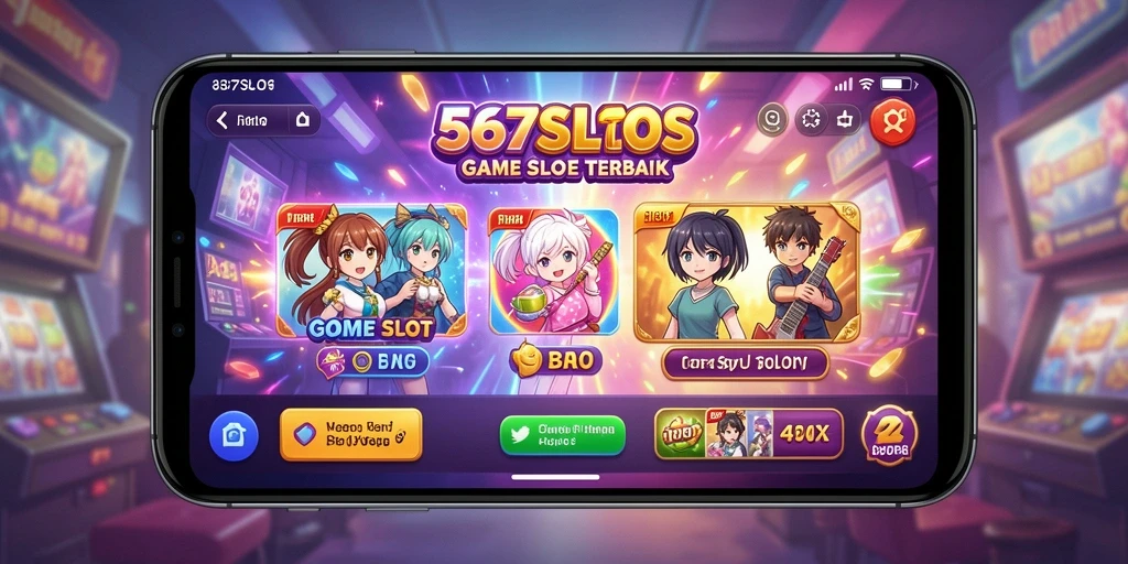 Tampilan utama gameplay 567SLOTS dengan karakter anime yang menarik.