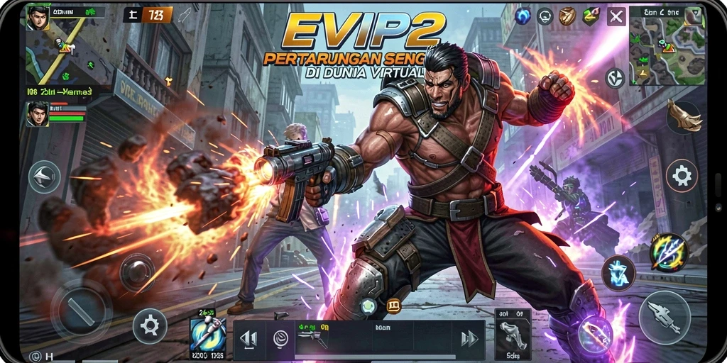 Screenshot gameplay EVIP2 menampilkan aksi pertarungan yang menegangkan.