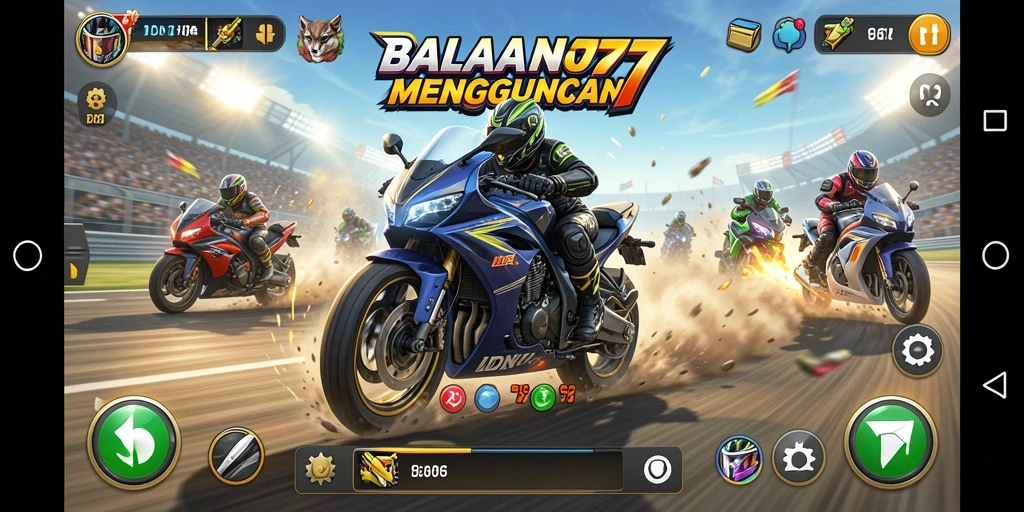 Screenshot gameplay menegangkan dari IDN777 saat balapan motor.