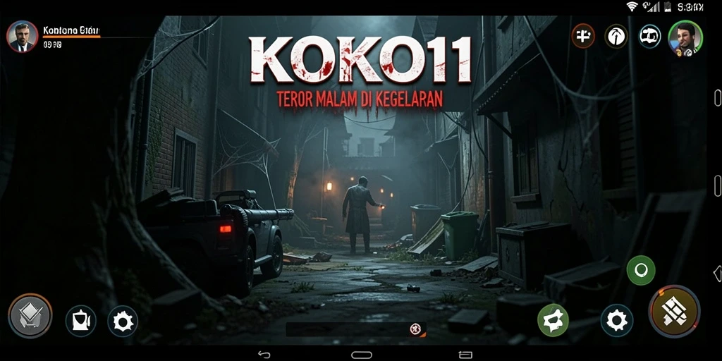 Screenshot utama KOKO11 menampilkan suasana mencekam saat menjelajahi lokasi angker.
