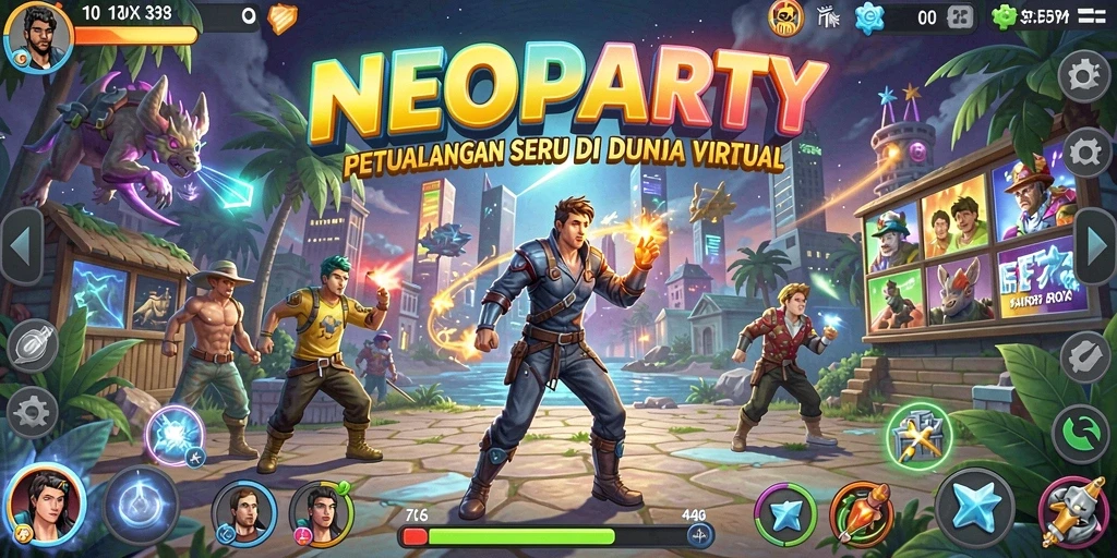 Tampilan gameplay NEOPARTY yang menampilkan petualangan seru dan karakter unik.